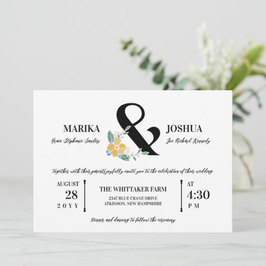 Mooie Gele Bloemen Ampersand 2 in 1 Bruiloft Kaart (Staand voorkant)