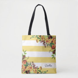 Mooie Gele Bloemen En Strepen Boodschappentas Tote Bag