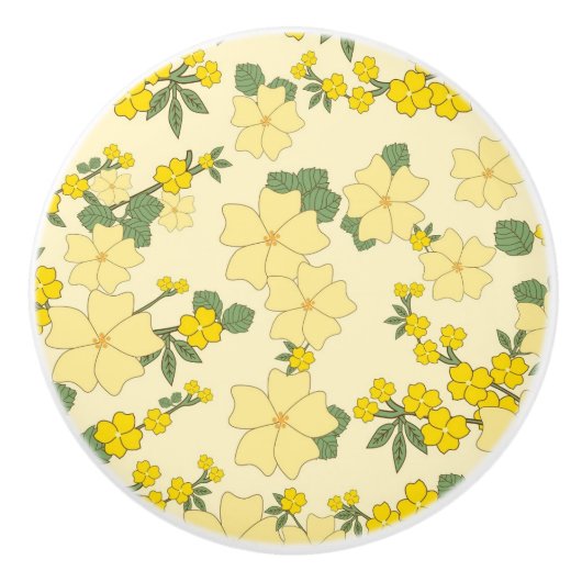 Mooie gele bloemen keramische knop (Voorkant)