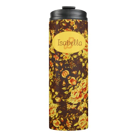 Mooie gele bloemen Monogram Thermosbeker (Voorkant)
