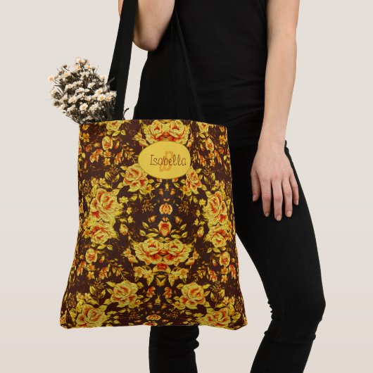 Mooie  gele bloemen Monogram Tote Bag (Dichtbij)