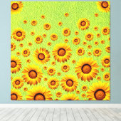 Mooie gele bloemen op abstract groen canvas afdruk (Insitu (Houten vloer))
