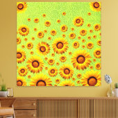 Mooie gele bloemen op abstract groen canvas afdruk (Insitu (Woonkamer))