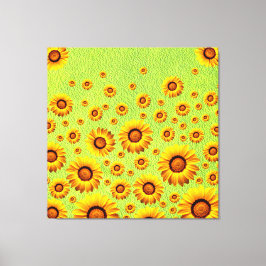 Mooie gele bloemen op abstract groen canvas afdruk