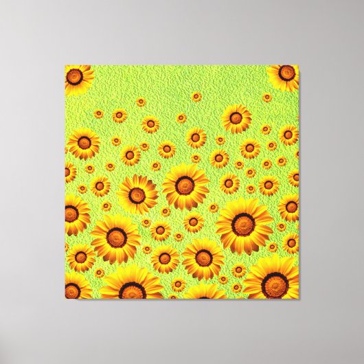 Mooie gele bloemen op abstract groen canvas afdruk (Voorkant)