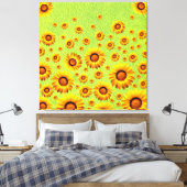 Mooie gele bloemen op abstract groen canvas afdruk (Insitu (Slaapkamer))