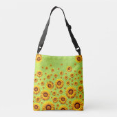 Mooie gele bloemen op abstract groen crossbody tas (Achterkant)