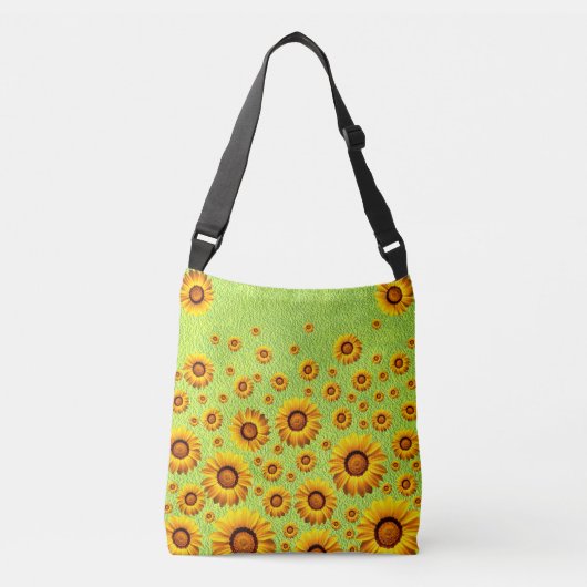 Mooie gele bloemen op abstract groen crossbody tas (Voorkant)