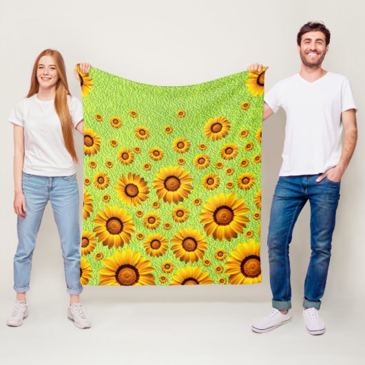 Mooie gele bloemen op abstract groen fleece deken (In situ)