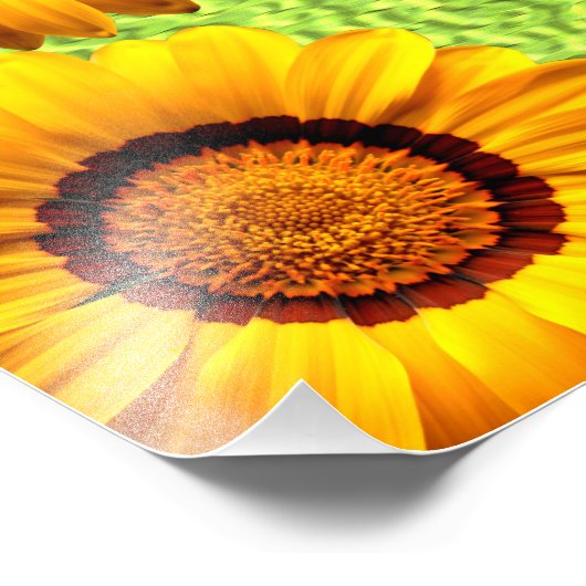 Mooie gele bloemen op abstract groen foto afdruk (Hoek)