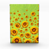 Mooie gele bloemen op abstract groen fotoblokken (Voorkant)