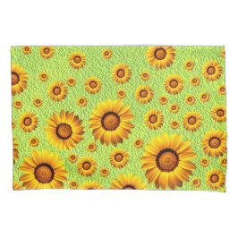 Mooie gele bloemen op abstract groen kussensloop