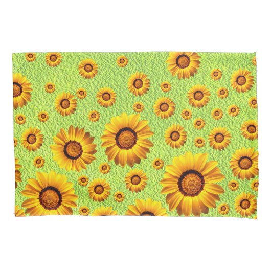 Mooie gele bloemen op abstract groen kussensloop (Voorkant)