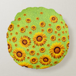 Mooie gele bloemen op abstract groen rond kussen