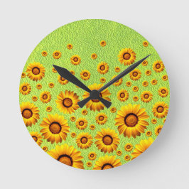 Mooie gele bloemen op abstract groen ronde klok