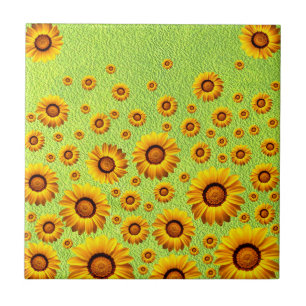 Mooie gele bloemen op abstract groen tegeltje