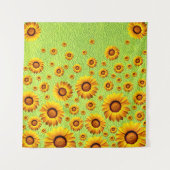 Mooie gele bloemen op abstract groen wandkleed (Voorkant)