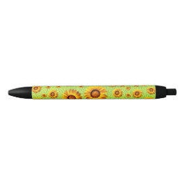 Mooie gele bloemen op abstract groen zwarte inkt pen