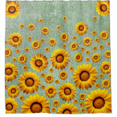 Mooie gele bloemen op donkerkalkgroen douchegordijn (Voorkant)