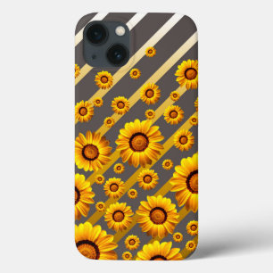 Mooie gele bloemen op grijs, gouden strepen Case-Mate iPhone case