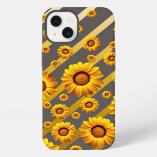 Mooie gele bloemen op grijs, gouden strepen iPhone 13 hoesje