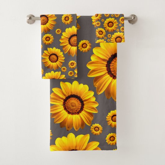 Mooie gele bloemen op grijze achtergrond bad handdoek (Insitu)