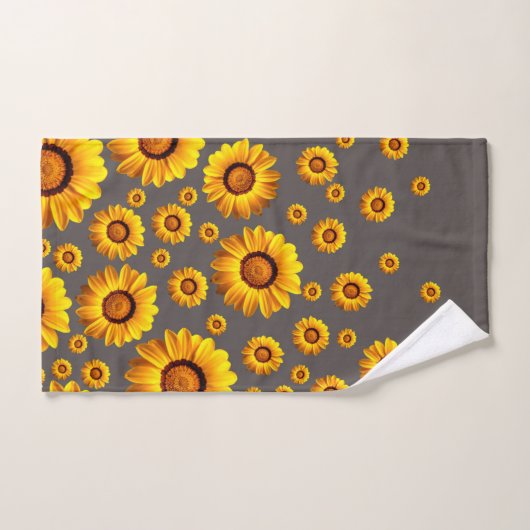 Mooie gele bloemen op grijze achtergrond bad handdoek (Handdoek)