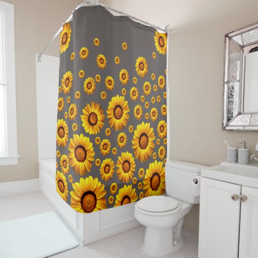 Mooie gele bloemen op grijze achtergrond douchegordijn (In situ)