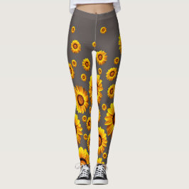 Mooie gele bloemen op grijze achtergrond leggings