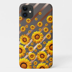 Mooie gele bloemen op grijze, bruine strepen Case-Mate iPhone case