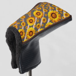 Mooie gele bloemen op grijze, bruine strepen golfheadcover