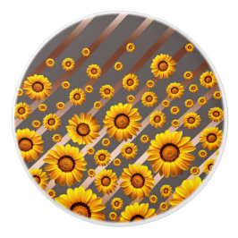 Mooie gele bloemen op grijze, bruine strepen keramische knop