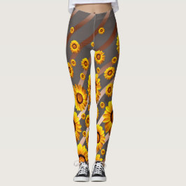 Mooie gele bloemen op grijze, bruine strepen leggings