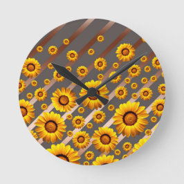 Mooie gele bloemen op grijze, bruine strepen ronde klok