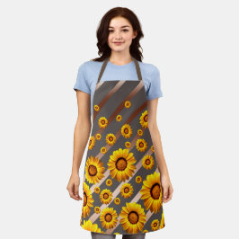 Mooie gele bloemen op grijze, bruine strepen schort