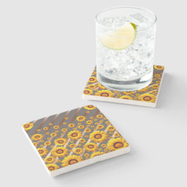 Mooie gele bloemen op grijze, bruine strepen stenen onderzetter