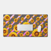 Mooie gele bloemen op grijze, roze strepen bureaumat (Keyboard & Muis)