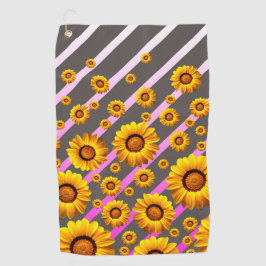Mooie gele bloemen op grijze, roze strepen golfhanddoek