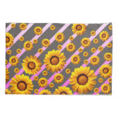 Mooie gele bloemen op grijze, roze strepen kussensloop (Achterkant-Links)