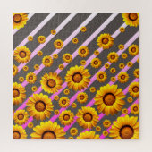 Mooie gele bloemen op grijze, roze strepen legpuzzel (Verticaal)