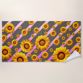 Mooie gele bloemen op grijze, roze strepen strandlaken