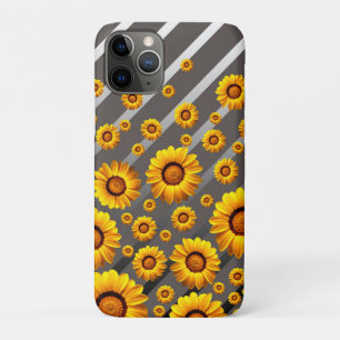 Mooie gele bloemen op grijze zilveren strepen Case-Mate iPhone case
