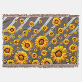 Mooie gele bloemen op grijze zilveren strepen deken