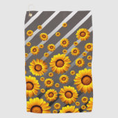 Mooie gele bloemen op grijze zilveren strepen golfhanddoek (Voorkant)