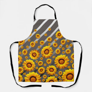 Mooie gele bloemen op grijze zilveren strepen schort