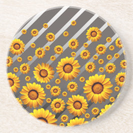 Mooie gele bloemen op grijze zilveren strepen zandsteen onderzetter