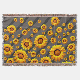 Mooie gele bloemen op grijze, zwarte strepen deken