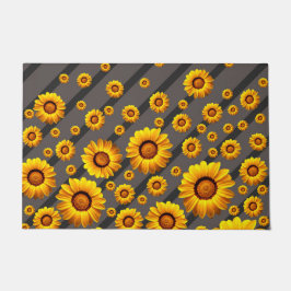 Mooie gele bloemen op grijze, zwarte strepen deurmat
