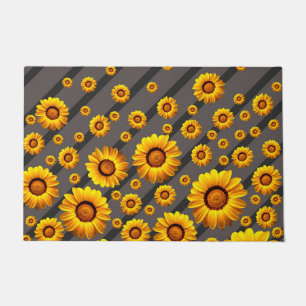 Mooie gele bloemen op grijze, zwarte strepen deurmat