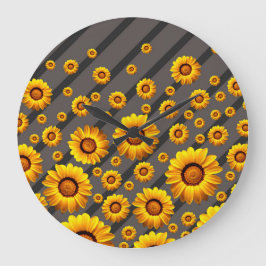 Mooie gele bloemen op grijze, zwarte strepen grote klok